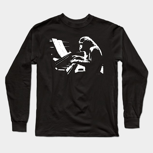 monkey playing the piano Long Sleeve T-Shirt by lkn